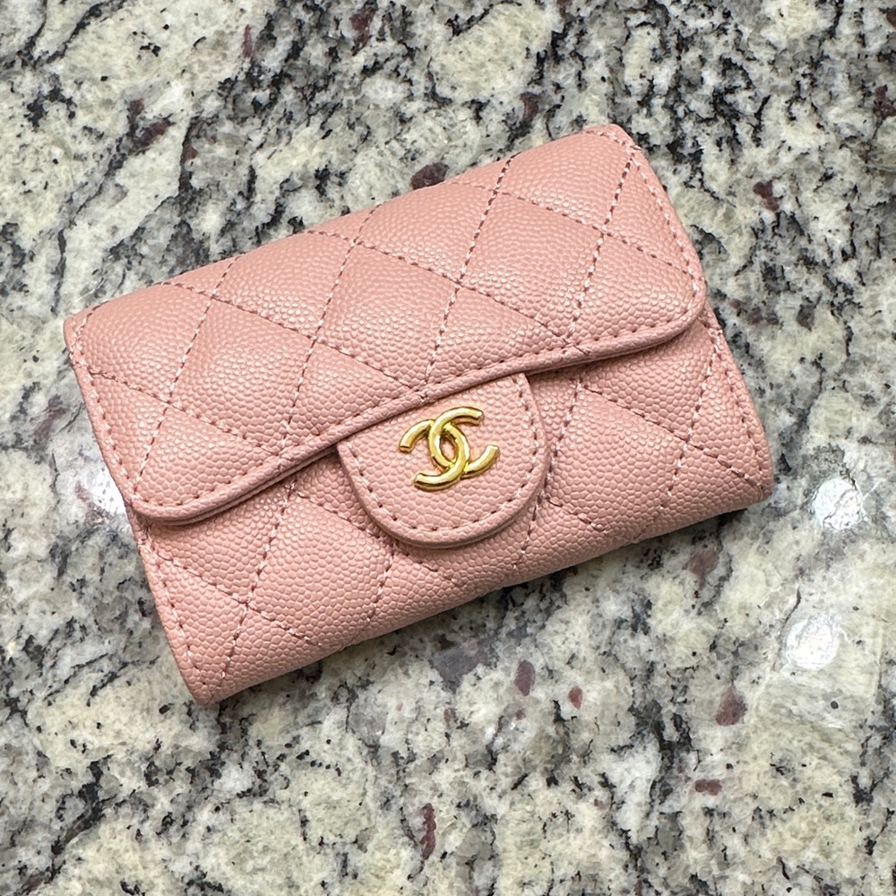 Pink Quilted Wallet with Gold Accent